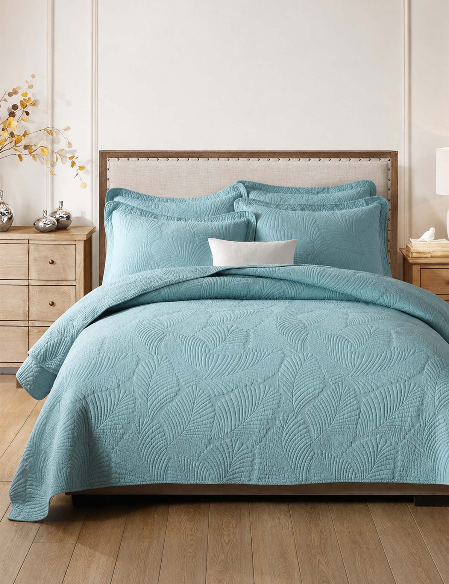 Leaf Texture Quilted 3-Piece Bedding Set