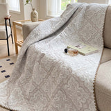 Vintage Beige Floral Jacquard Quilted Throw Three‑Layer Gauze Cotton Blanket
