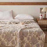Vintage Grey Peony Floral 100% Cotton Gauze Soft Puff Blanket