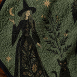 Moonlit Witch & Black Cat Quilted Blanket