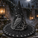 Midnight Raven Moon Phase Gothic Handcrafted Quilted Witch Hat