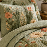 H.PAI Cactus Garden Floral Quilted 3-Piece Bedding Set – Vintage Desert Style Quilted Bedding with Matching Pillow Shams