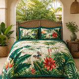 H.PAI Tropical Botanical Quilted 3-Piece Bedding Set – Luxury Quilted Bedding with Matching Pillow Shams