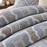 Dusty Blue Mosaic Medallion 100% Cotton Quilted Bedding Set
