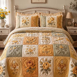 Vintage Rose Floral Quilted 3-Piece Bedding Set