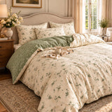 Vintage Botanical Floral 100% Cotton 3-Piece Duvet Cover Bedding Set