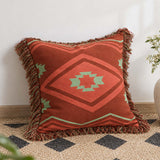 Southwestern Fringe Geometric Knitted Pillow Cover