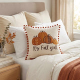 It's Fall Y'all Pumpkin Pom Pom Throw Pillow Cover