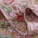 Soft Pink Country Botanical Floral Print Quilted 3‑Piece Bedding Set