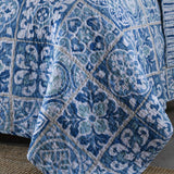 Coastal Boho Blue Portuguese Tile Print Quilted 3‑Piece Bedding Set