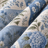 Blue Hydrangea Botanical Patchwork Quilted 3-Piece Bedding Set