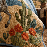 H.PAI Desert Horse Landscape Quilted 3-Piece Bedding Set – Western Inspired Quilted Bedding with Matching Pillow Shams