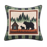 Woodland Bear Family Cabin Quilted Pillow Cover