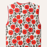 Red Poppy Floral - Reversible Vintage Patchwork Quilted Vest Tie-Front Waistcoat