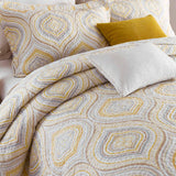 Yellow Grey Geometric Ogee Pattern Quilted 3‑Piece Bedding Set