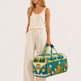 H.PAI Women's Quilted Duffle Bag - Retro 70s Hippie Van, Forest & Wildflower Travel Overnight Bag