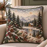 Winter Cabin & Plaid Christmas Quilted Pillow Covers 2-Piece Set
