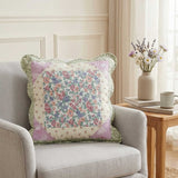 Pink Green Floral Patchwork Quilted Pillow Cover
