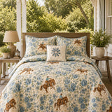 H.PAI Western Floral Horse Quilted 3-Piece Bedding Set – Luxury Quilted Bedding with Matching Pillow Shams
