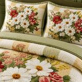 H.PAI Meadow Daisy Blossom Quilted 3-Piece Bedding Set