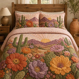 H.PAI Desert Cactus Floral Quilted 3-Piece Bedding Set – Rustic Southwestern Quilted Bedding with Matching Pillow Shams