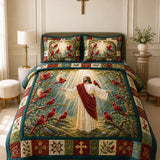 H.PAI Jesus Cardinal Faith Quilted 3-Piece Bedding Set