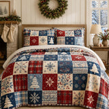 Snowflake Christmas Patchwork Quilted 3-Piece Bedding Set