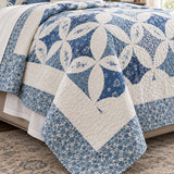Blue Floral Ring Cottage Reversible 100% Cotton Quilted 3-Piece Bedding Set