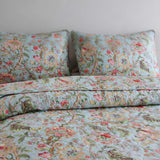 Light Blue Country Garden Floral Print Quilted 3‑Piece Bedding Set