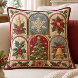 Traditional Christmas Motif & Plaid Quilted Pillow Covers 2-Piece Set