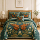 Monarch Butterfly Botanical Garden Quilted 3-Piece Bedding Set