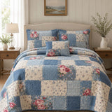 H.PAI Vintage Rose Patchwork Quilted 3-Piece Bedding Set