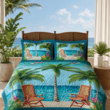 Tropical Palm Tree Quilted 3-Piece Bedding Set – Luxury Quilted Bedding with Matching Pillow Shams