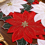Christmas Poinsettia Holly Leaf Cutout Table Runner