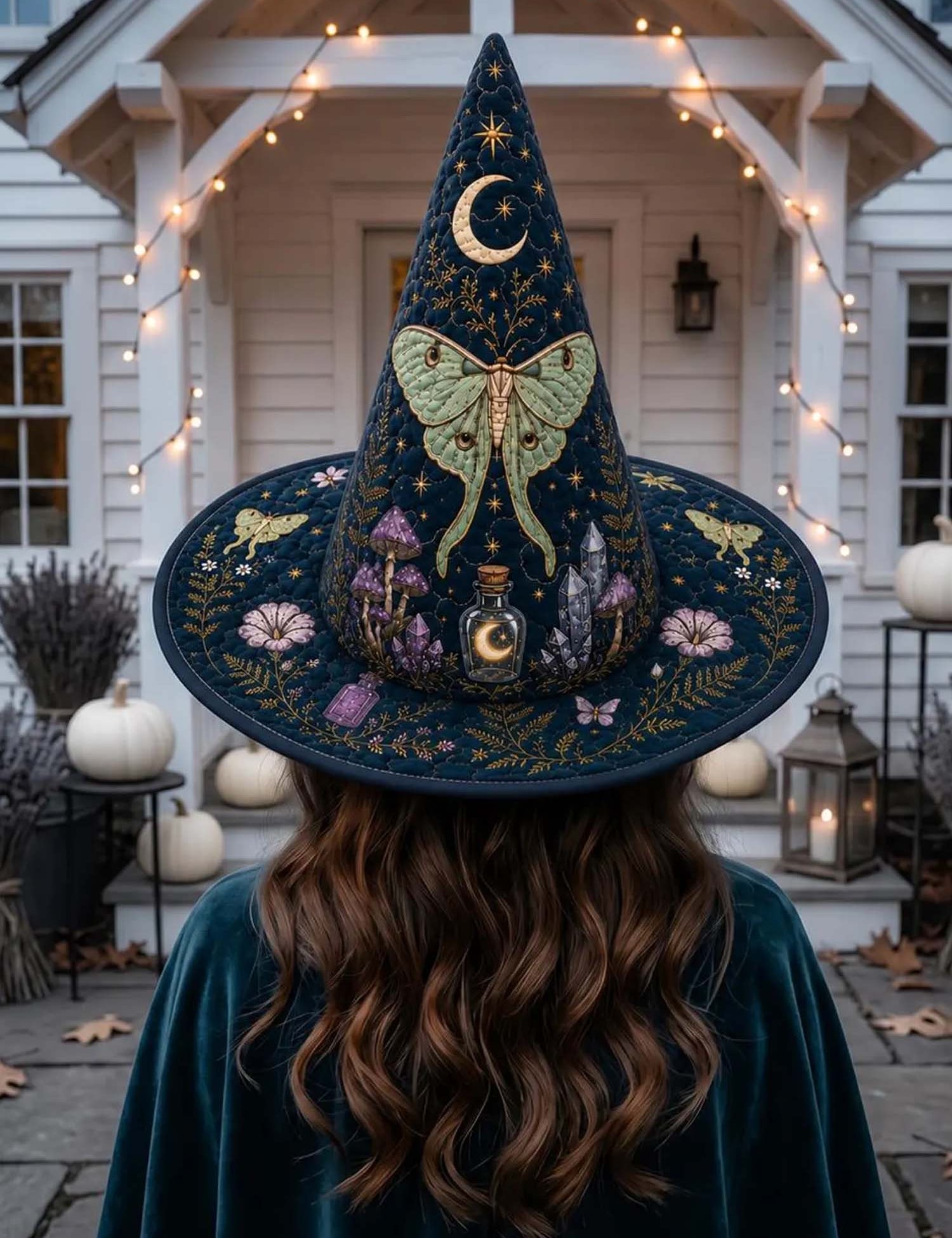 H.PAI Moonlit Butterfly Mystic Garden Quilted Witch Hat