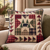 Black Bear Plaid Star Woodland Quilted Pillow Cover