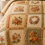 H.PAI Pumpkin Harvest Quilted 3-Piece Bedding Set – Vintage Farmhouse Quilted Bedding With Matching Pillow Shams