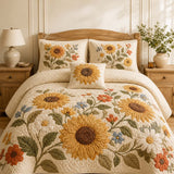 H.PAI Farmhouse Sunflower Floral Quilted Bedding Set – Cozy Luxury Quilt Bedding with Matching Pillow Shams