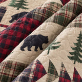 Black Bear Plaid Star Woodland Quilted 3-Piece Bedding Set