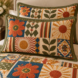 Retro Floral Geometric Patchwork Quilted 3-Piece Bedding Set
