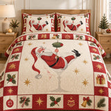 Jolly Santa Martini Christmas Quilted 3-Piece Bedding Set