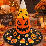 Candy Corn Pumpkin Halloween Handcrafted Quilted Witch Hat