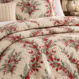 Christmas Berry Botanical Quilted 3-Piece Bedding Set