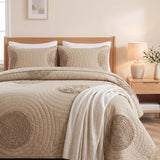 Neutral Textured Circles Quilted 3-Piece Bedding Set