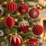 Burgundy Flocked Christmas Baubles, Glitter Hanging Ornaments