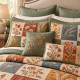 Autumn Botanical Patchwork Quilted 3-Piece Bedding Set