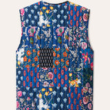 Floral Mixed - Reversible Vintage Patchwork Quilted Vest Tie-Front Waistcoat