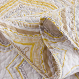Yellow Grey Geometric Ogee Pattern Quilted 3‑Piece Bedding Set