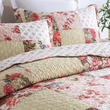Rose Garden Patchwork Quilted 3-Piece Bedding Set