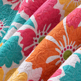 Vibrant Poppy Floral Reversible 100% Cotton Quilted 3-Piece Bedding Set